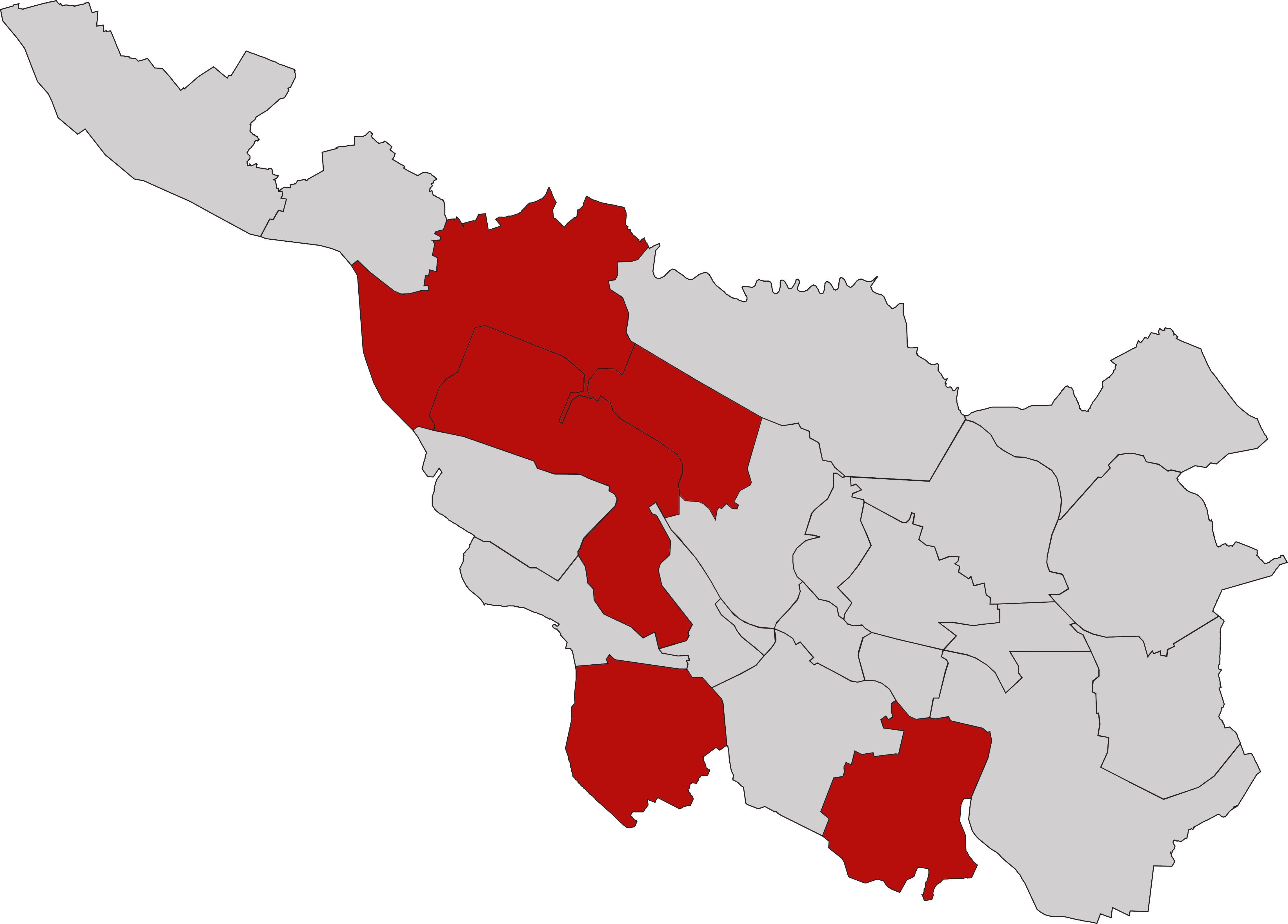 Bremen West Umriss von Bremen und ein Bereich ist rot eingefärbt